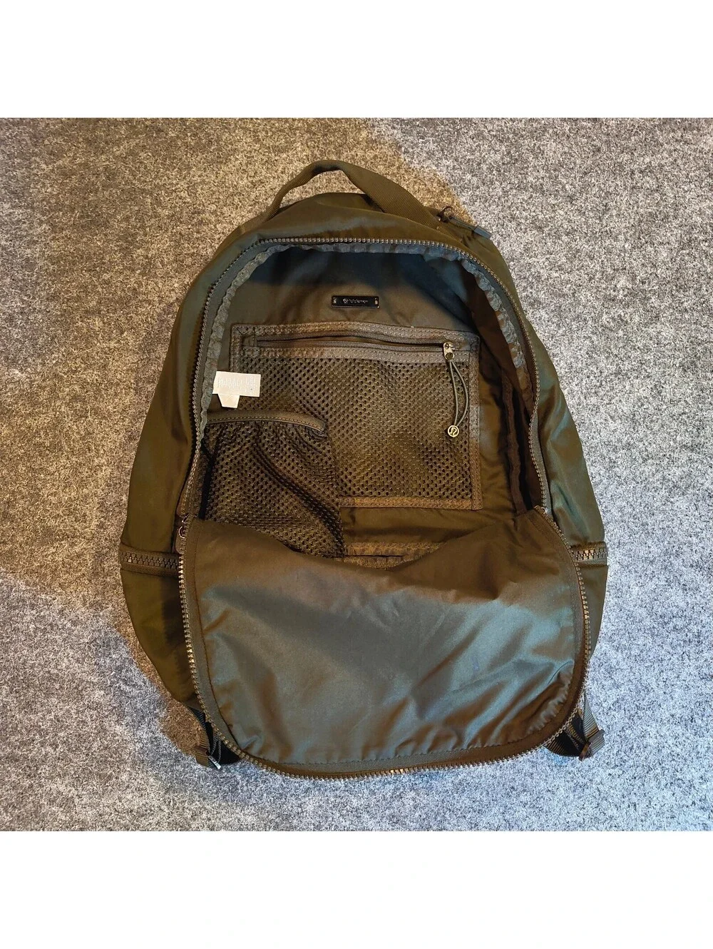 Lululemon Olive Green Backpack Travel Gym Bag with Multiple Pockets